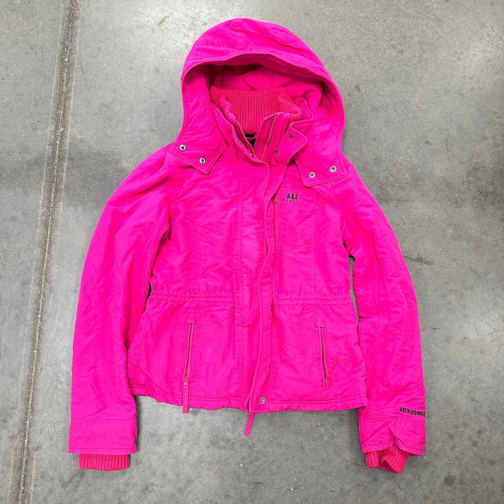 Abercrombie Pink Hooded Fleece Lined Utility Jacket Women's Medium Neon